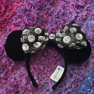 Disney Black and Silver Sequin Bow Headband With Detachable Bowl